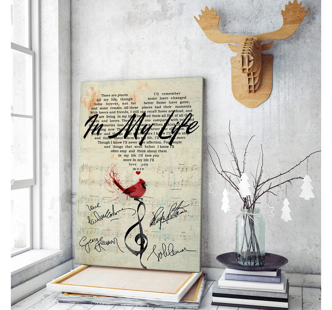 Poster, Canvas - In My Life Vertical Lyrics Paper Song Lyrics, Music Song Print Framed Wall Art