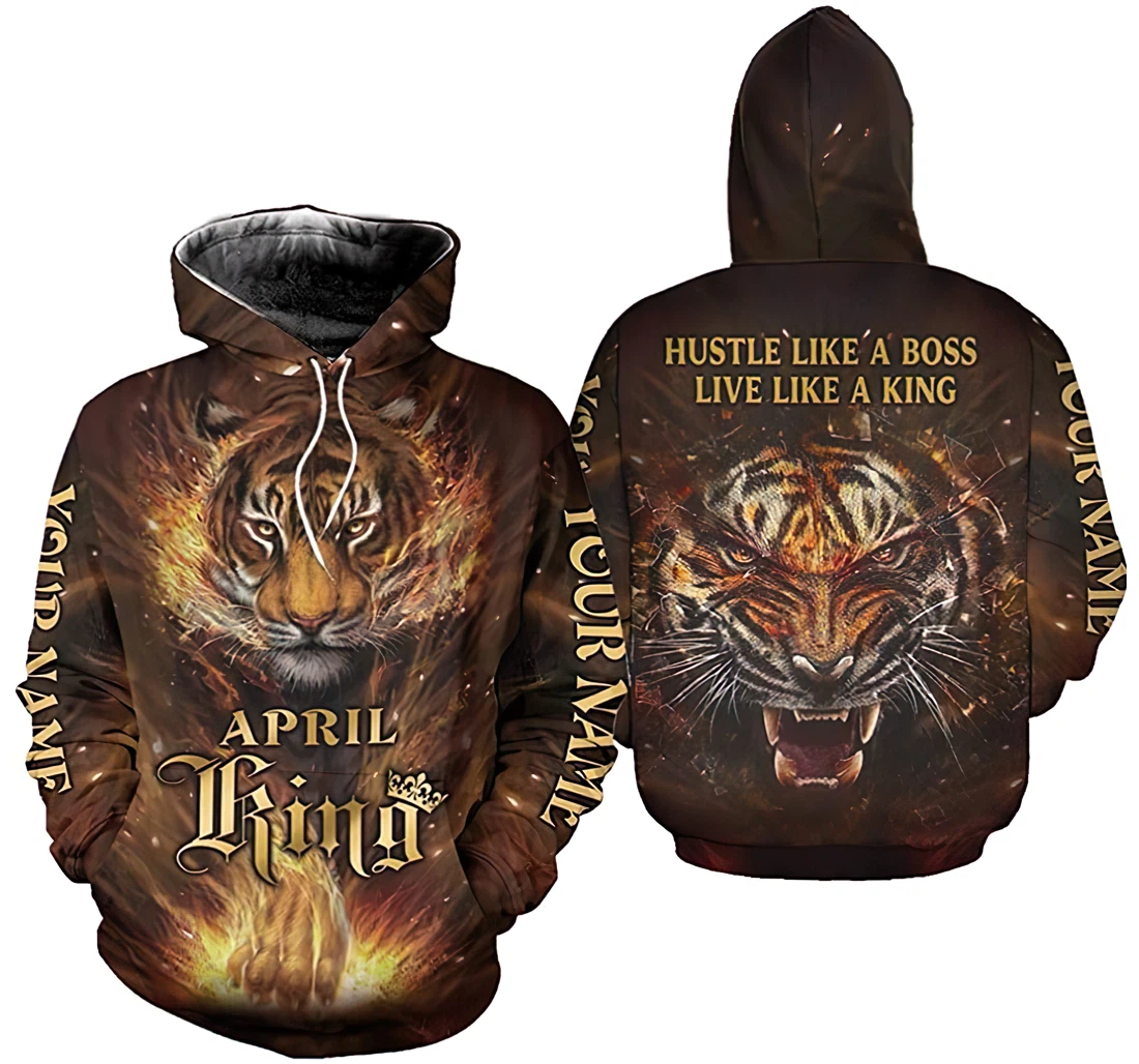 Personalized Name April King Lion Hustle Like A Boss Live Like A King - 3D Printed Pullover Hoodie