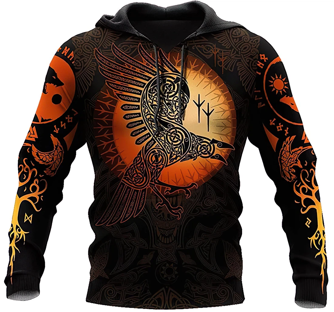 Raven Viking Bird Orange And Included - 3D Printed Pullover Hoodie