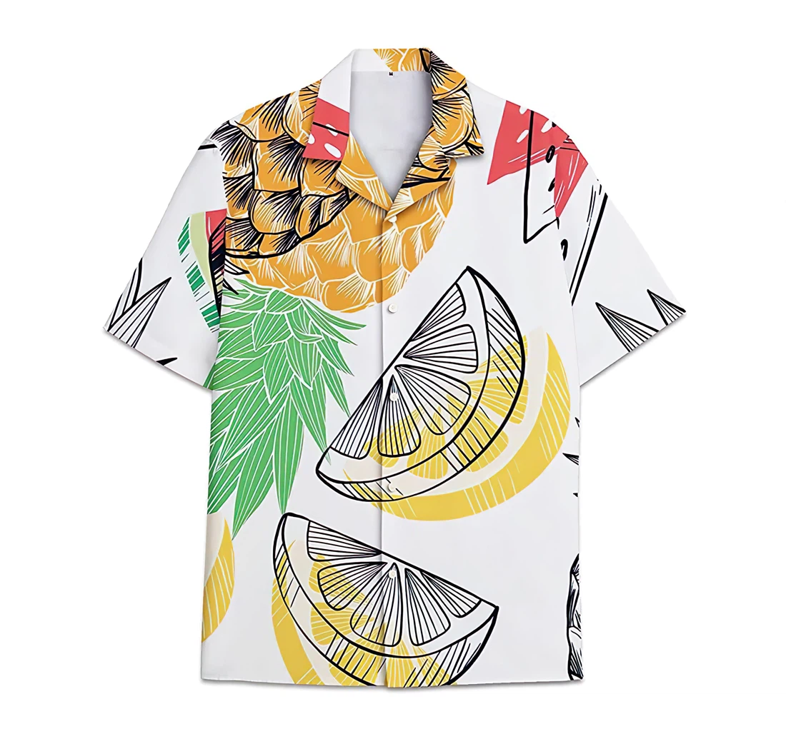 Personalized Pineapple Oranges Short Tall Button Hawaiian Shirt, Button Up Aloha Shirt For Men, Women