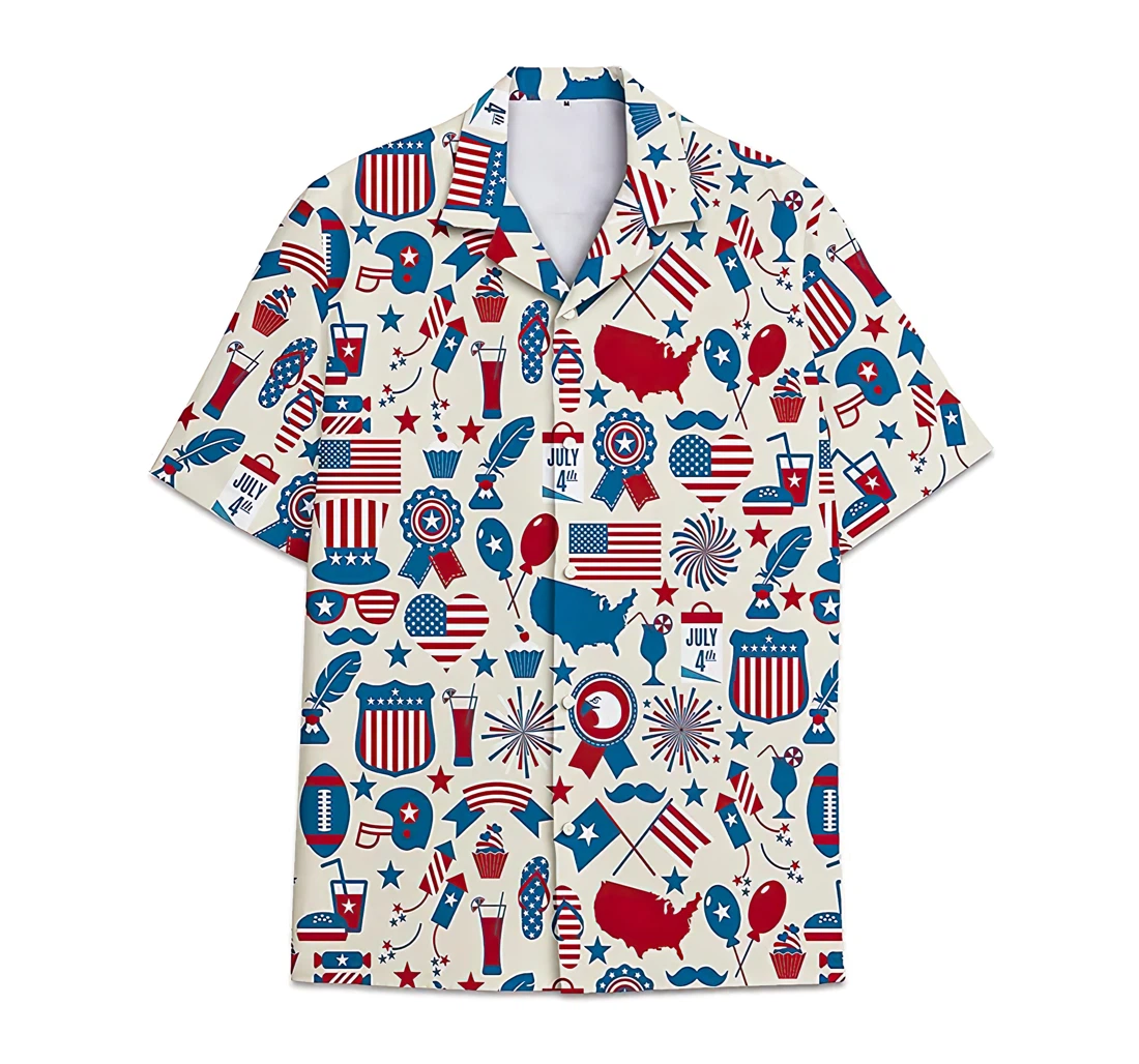 Personalized Feather Armorial American Flag Short Tall Button Hawaiian Shirt, Button Up Aloha Shirt For Men, Women