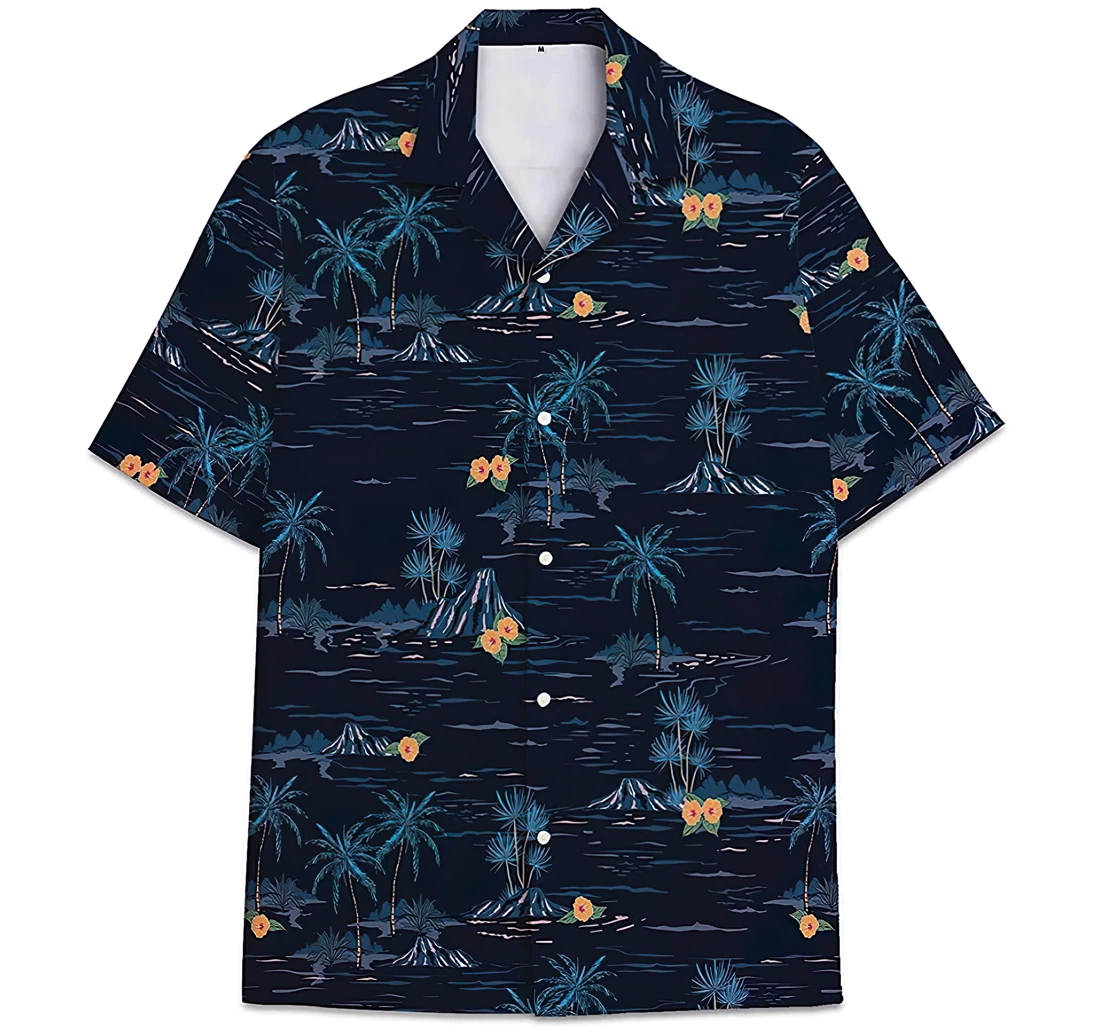 Personalized Black Coconut Tree Island Hawaiian Shirt, Button Up Aloha Shirt For Men, Women