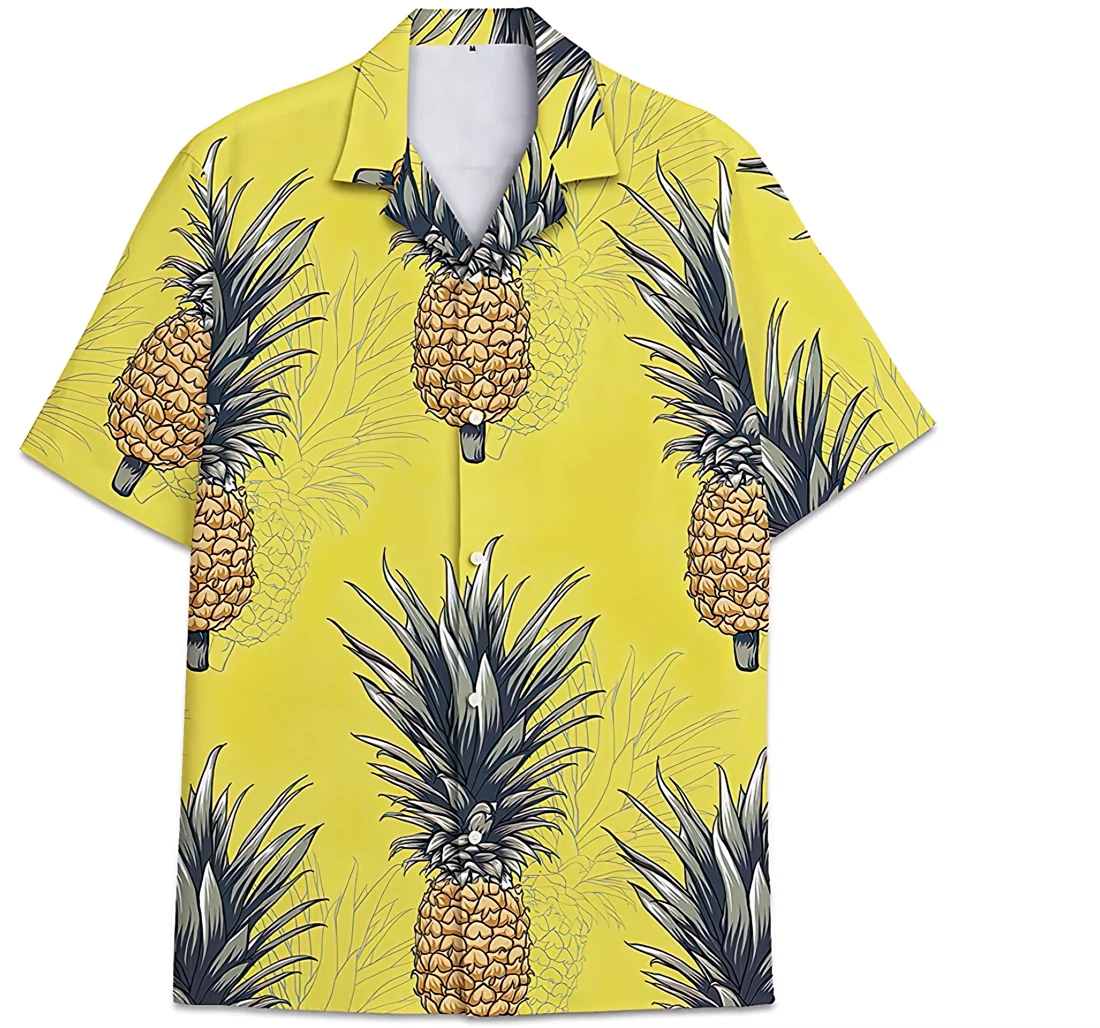 Personalized Yellow Pineapple Short Tall Button Hawaiian Shirt, Button Up Aloha Shirt For Men, Women