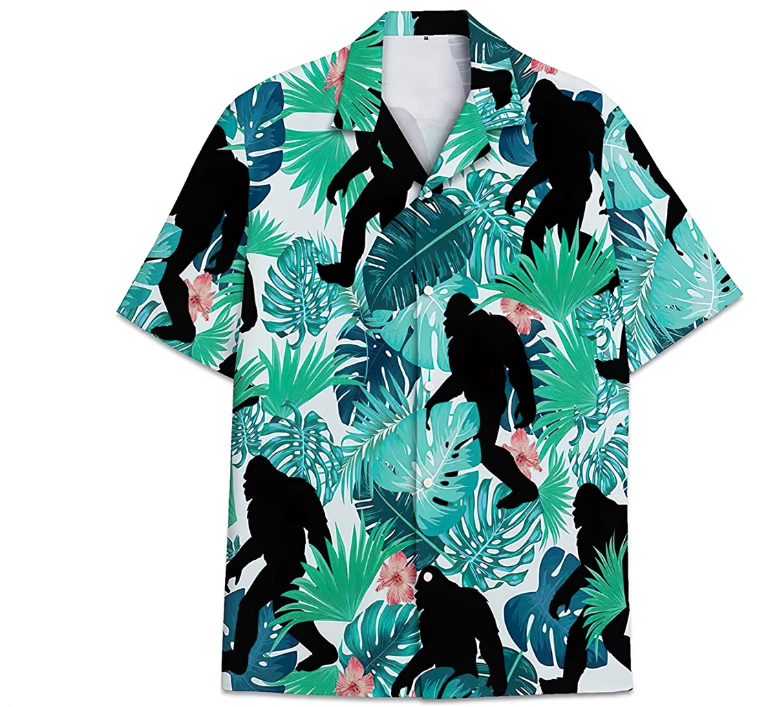 Personalized Bigfoot Green Pattern Short Tall Hawaiian Shirt, Button Up Aloha Shirt For Men, Women
