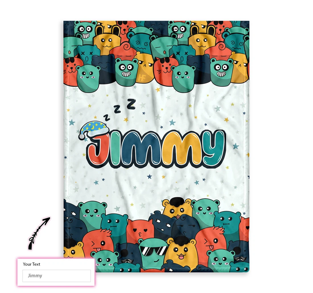 Throw Blanket, Quilt - Personalized Cute Doodle Monster Group Custom Sherpa Fleece