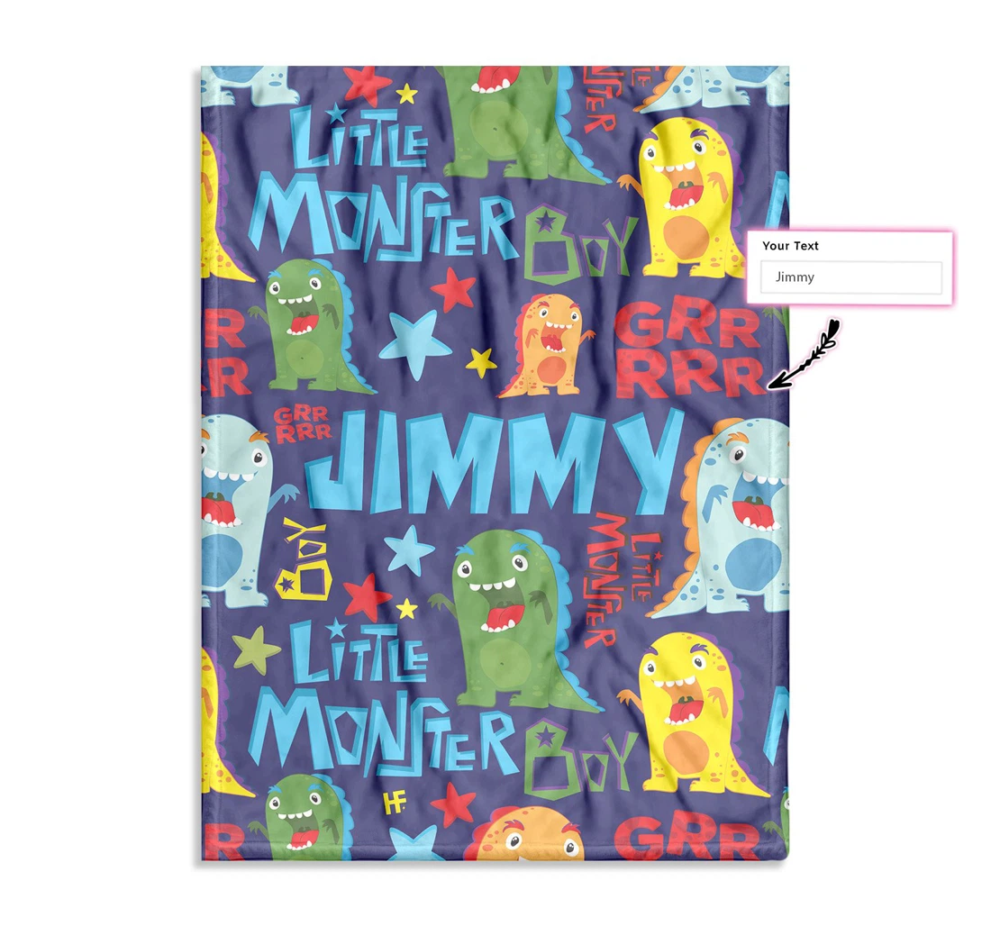 Throw Blanket, Quilt - Personalized Cute Little Monster Custom Sherpa Fleece