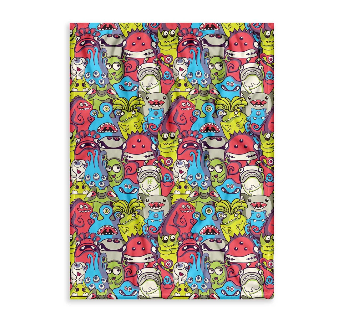 Throw Blanket, Quilt - Cute Aliens Sherpa Fleece