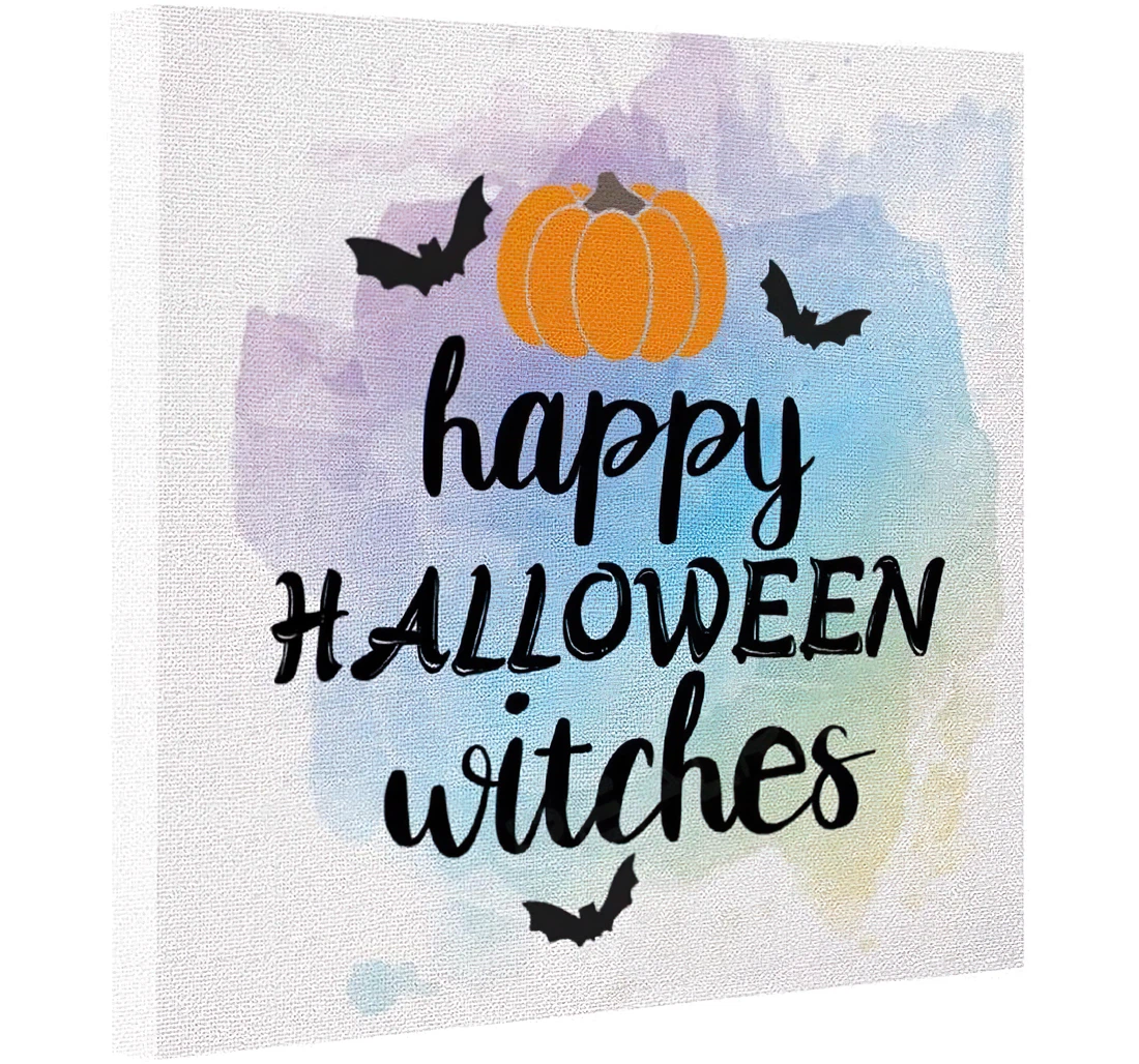 Poster, Canvas - Quotes Sayings Happy Witch Pumpkin On Print Framed Wall Art