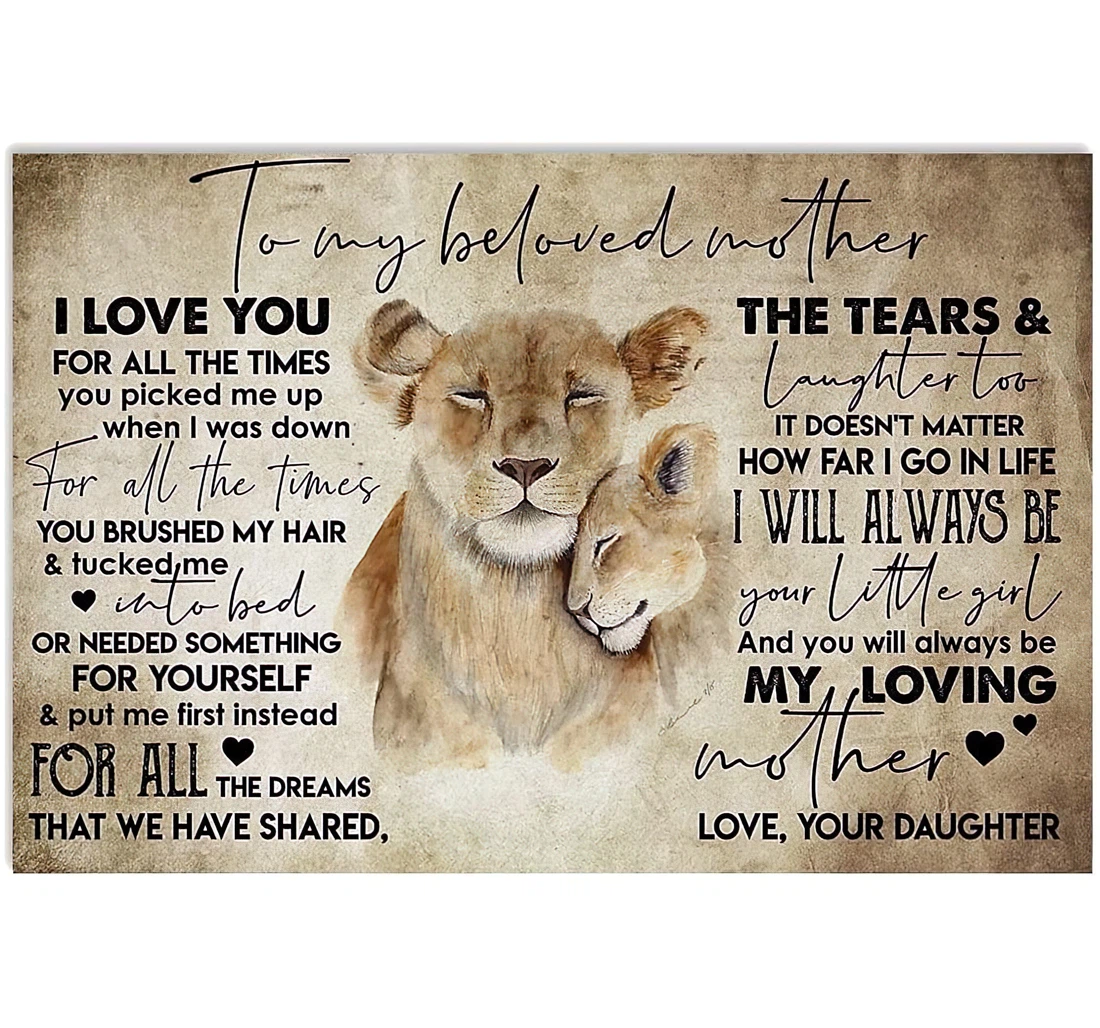 Poster, Canvas - Daughter To Beloved Mother Lion Love Mom Forever Mother Day Gloss Print Framed Wall Art