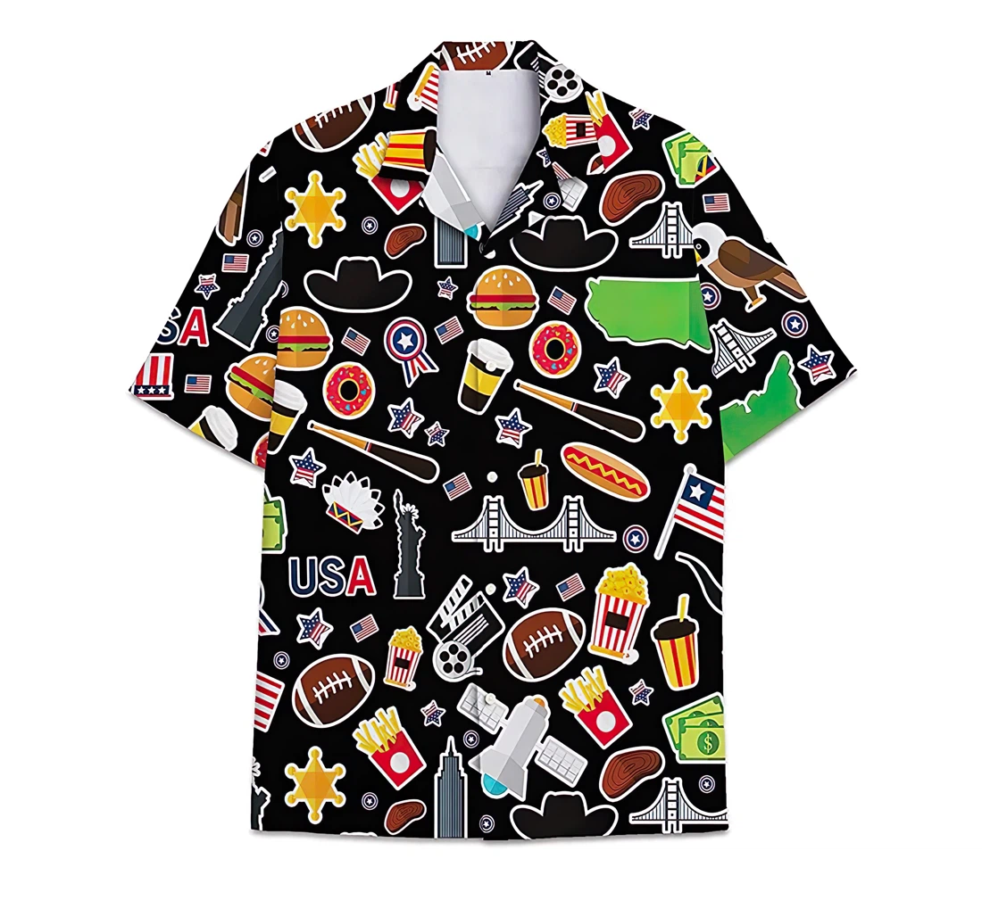 Personalized Rugby Baseball Usa Hotdog Short Tall Button Hawaiian Shirt, Button Up Aloha Shirt For Men, Women