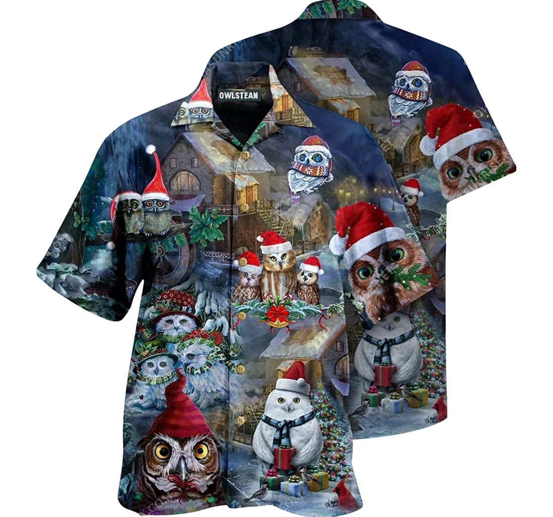 Personalized Christmas Merry Christmas Owl Love Christmas Shirts Hawaiian Shirt, Button Up Aloha Shirt For Men, Women