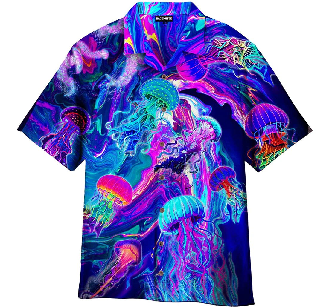 Personalized Neon Jellyfish Under The Sea Hawaiian Shirt, Button Up Aloha Shirt For Men, Women