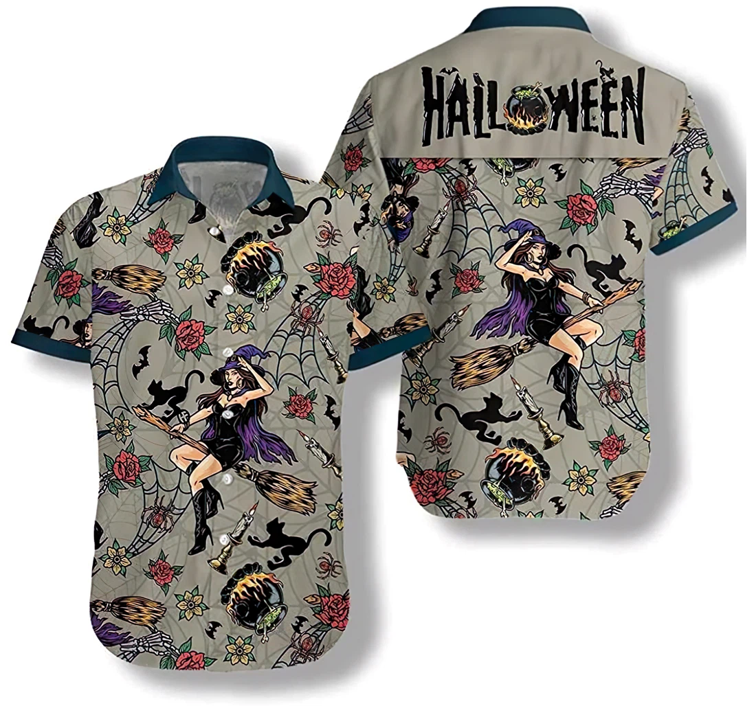Personalized Halloween Witches Night Up Hawaiian Shirt, Button Up Aloha Shirt For Men, Women