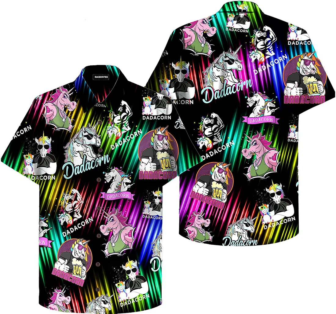 Personalized Dad Dadacorn Neon Hawaiian Shirt, Button Up Aloha Shirt For Men, Women