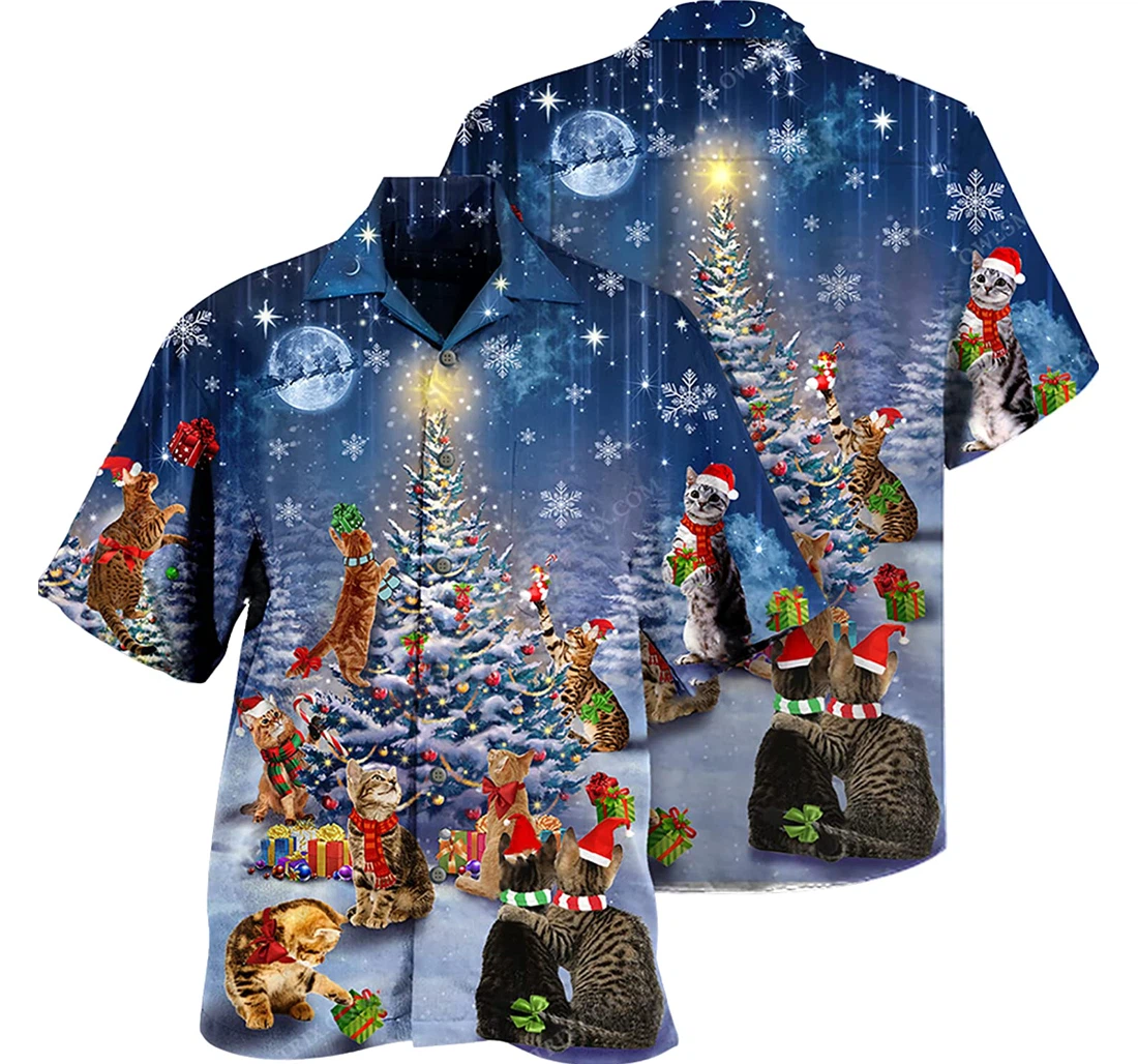 Personalized Christmas Merry Christmas Cats Love Christmas Shirts Hawaiian Shirt, Button Up Aloha Shirt For Men, Women