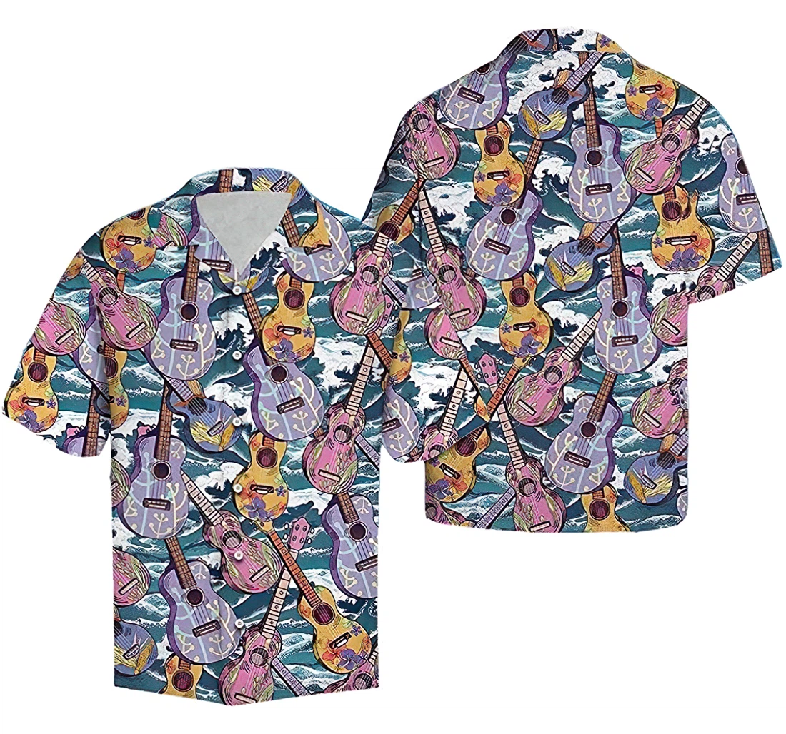 Personalized Ukulele Summer Hawaiin Cotton Pocket Summer Holiday Vacation Hawaiian Shirt, Button Up Aloha Shirt For Men, Women