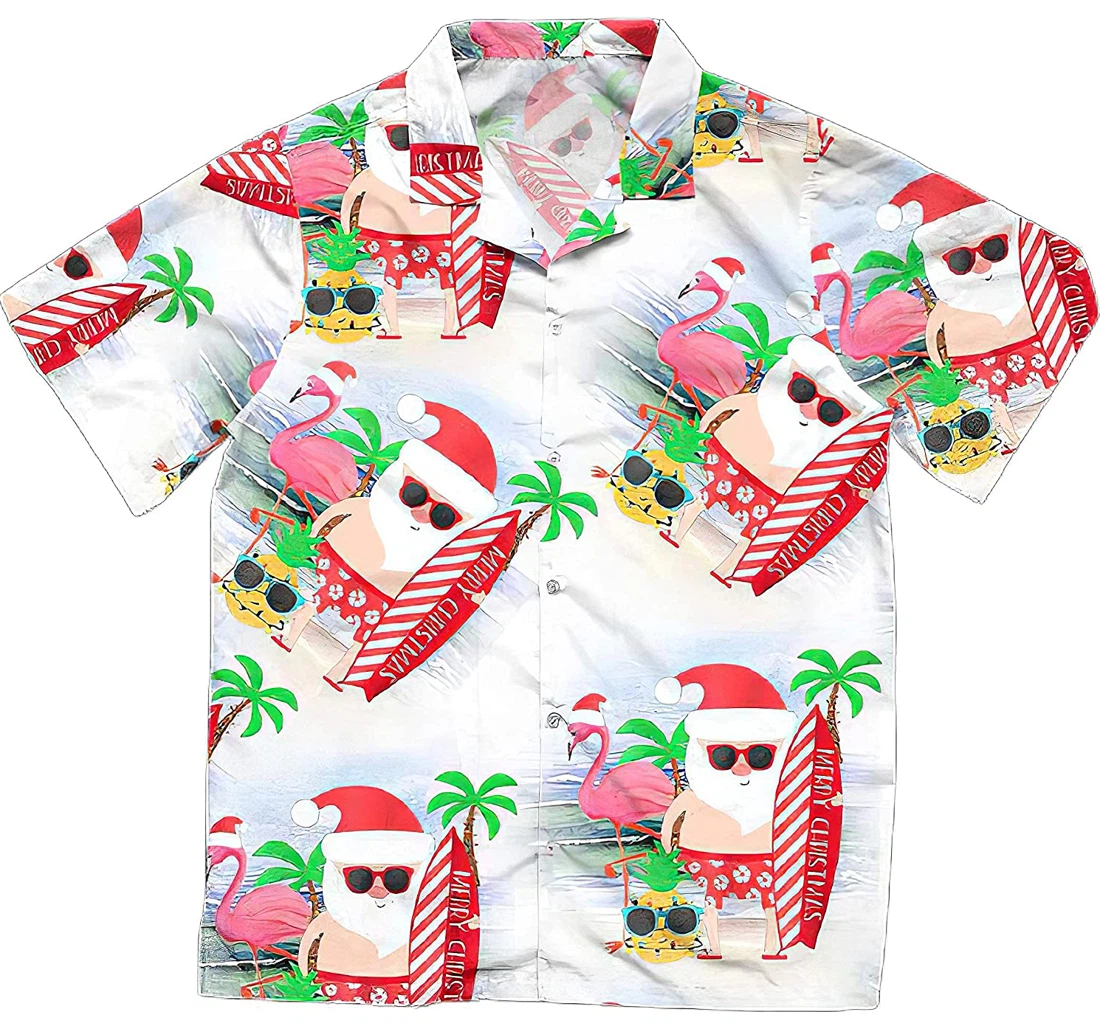 Personalized Santa Christmas And Funny Christmas Hawaiin Cotton Summer Vacation Hawaiian Shirt, Button Up Aloha Shirt For Men, Women