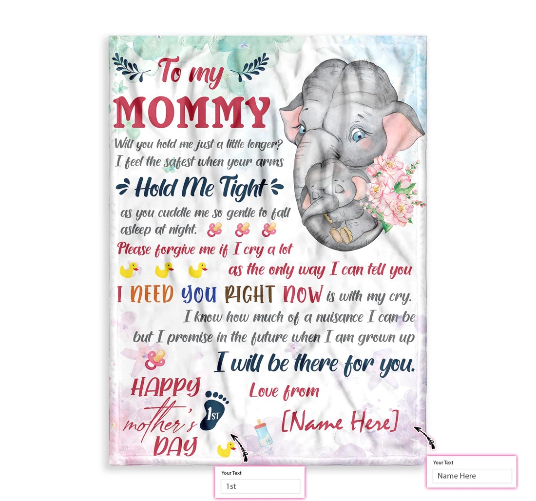 Throw Blanket, Quilt - Personalized Gift From Little Baby To Mommy Happy Mother's Day Cute Little Elephant 2 Custom Sherpa Fleece