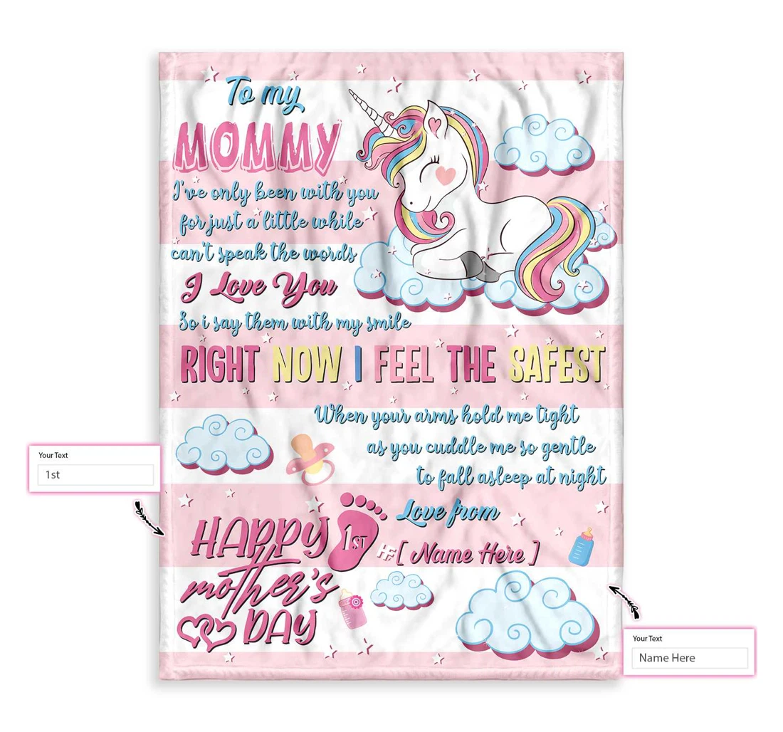 Throw Blanket, Quilt - Personalized Gift From Little Baby To Mommy Happy Mother's Day Cute Little Unicorn Custom Sherpa Fleece