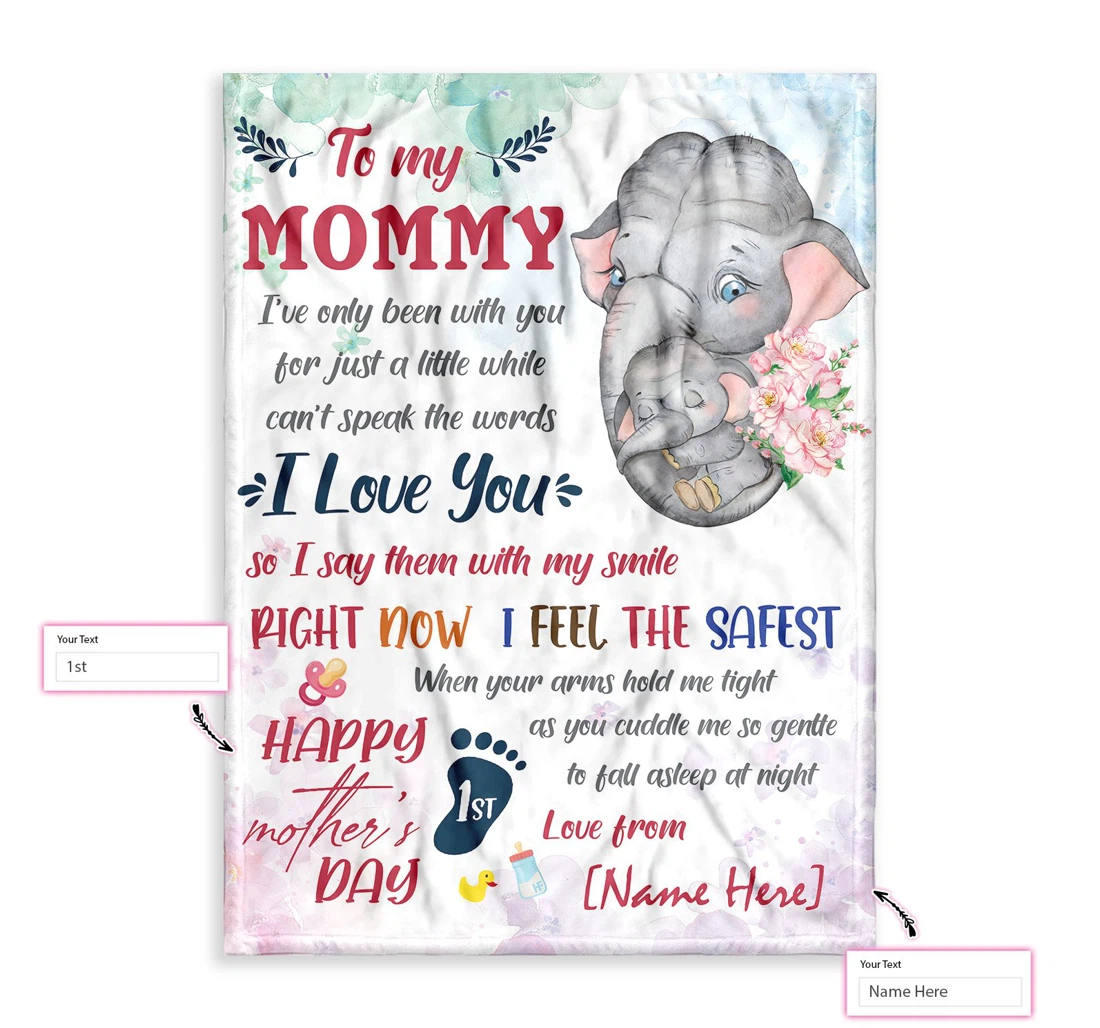 Throw Blanket, Quilt - Personalized Gift From Little Baby To Mommy Happy Mother's Day Cute Little Elephant Custom Sherpa Fleece