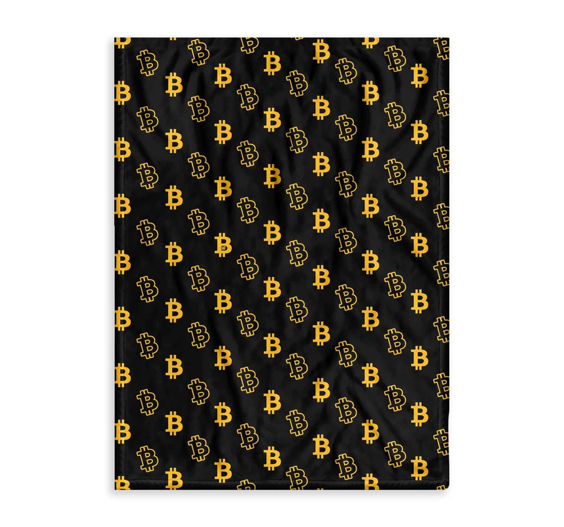 Throw Blanket, Quilt - Seamless Bitcoin Cryptocurrency Sherpa Fleece