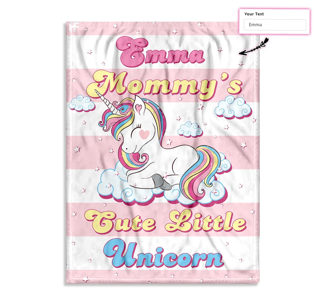 Throw Blanket, Quilt - Personalized Mommy's Cute Little Unicorn Custom Sherpa Fleece