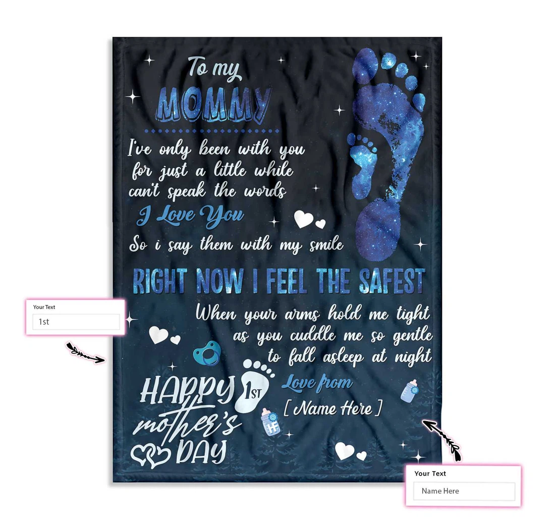 Throw Blanket, Quilt - Personalized Gift From Little Baby To Mommy Happy Mother's Day Little Baby Foot Silhouette Custom Sherpa Fleece