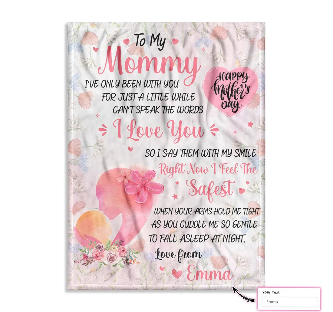 Throw Blanket, Quilt - Personalized Gift From Little Baby To Mommy Happy Mother's Day Floral Custom Sherpa Fleece