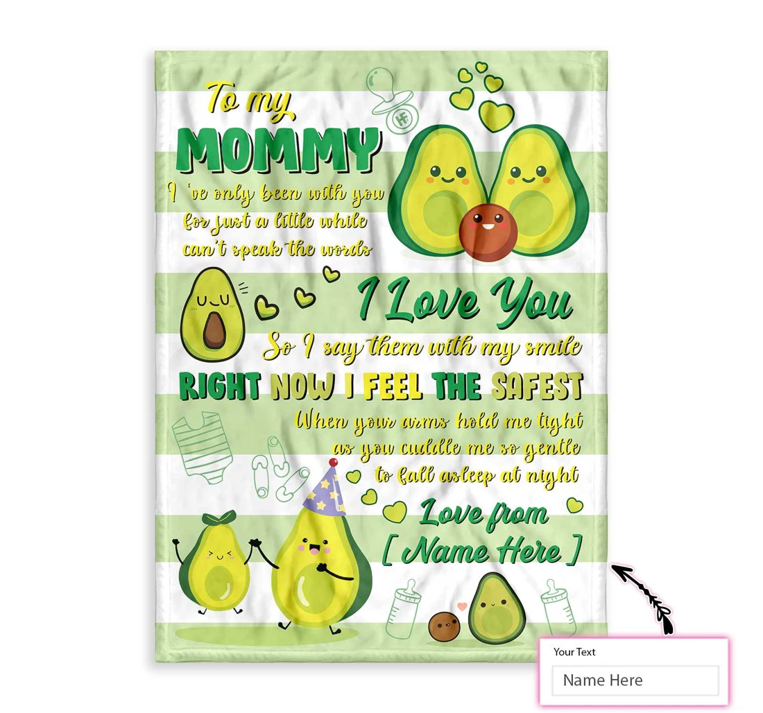 Throw Blanket, Quilt - Personalized Gift From Little Baby To Mommy Happy Mother's Day Cute Avocado Custom Sherpa Fleece