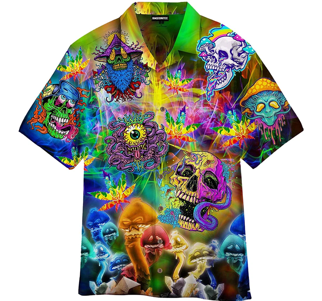 Personalized Skull Hippie Hawaiian Shirt, Button Up Aloha Shirt For Men, Women