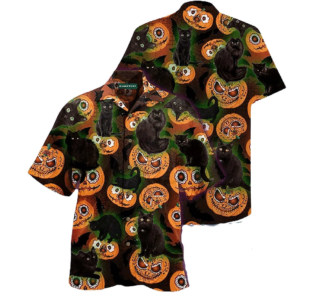Personalized Halloween Is Better With A Cat Up Hawaiian Shirt, Button Up Aloha Shirt For Men, Women