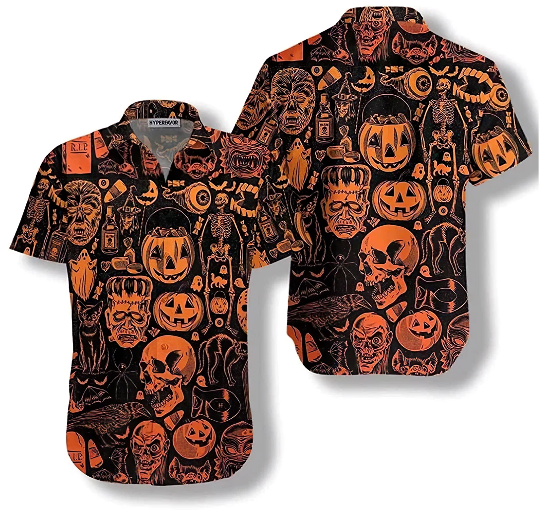 Personalized Scary Halloween Monsters Halloween Up Hawaiian Shirt, Button Up Aloha Shirt For Men, Women