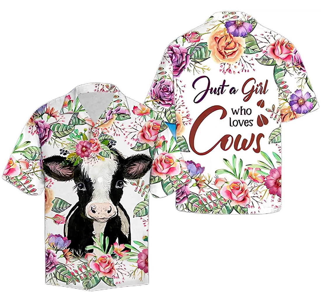 Personalized Just A Girl Who Love Cows Hawaiin Cotton Pocket Summer Holiday Vacation Hawaiian Shirt, Button Up Aloha Shirt For Men, Women