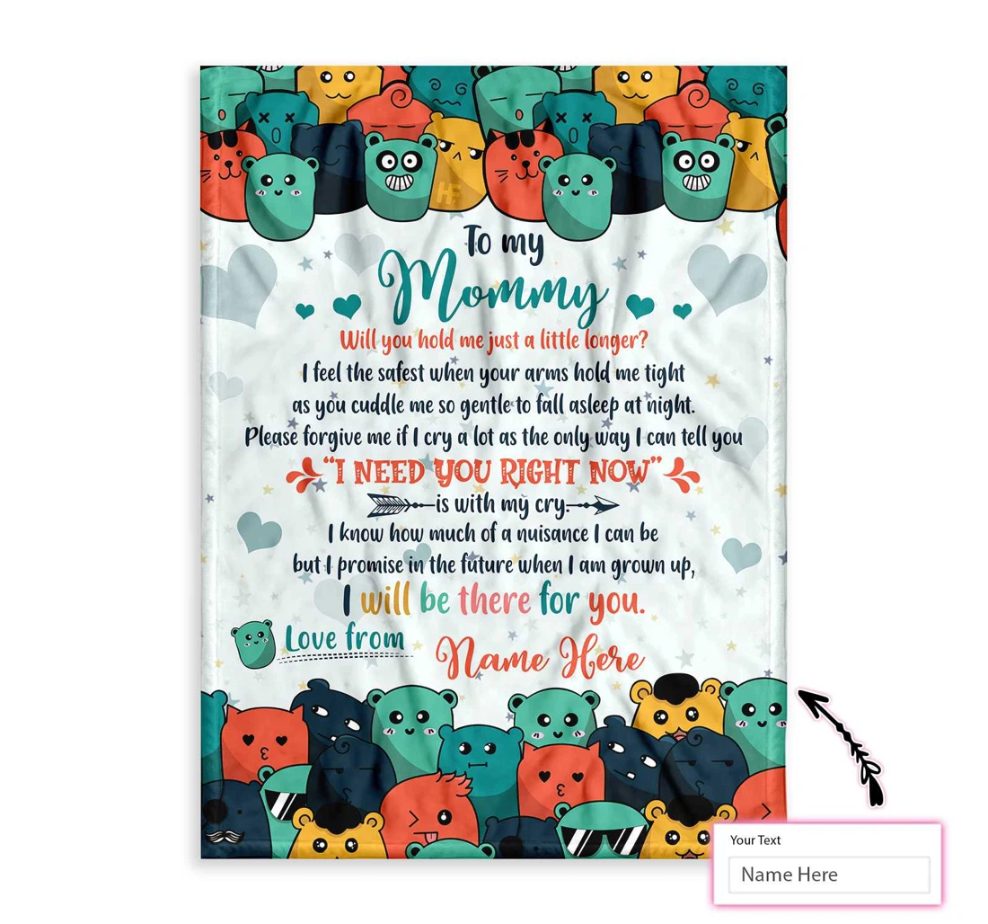 Throw Blanket, Quilt - Personalized Gift From Little Baby To Mommy Happy Mother's Day Cute Doodle Monster 2 Custom Sherpa Fleece