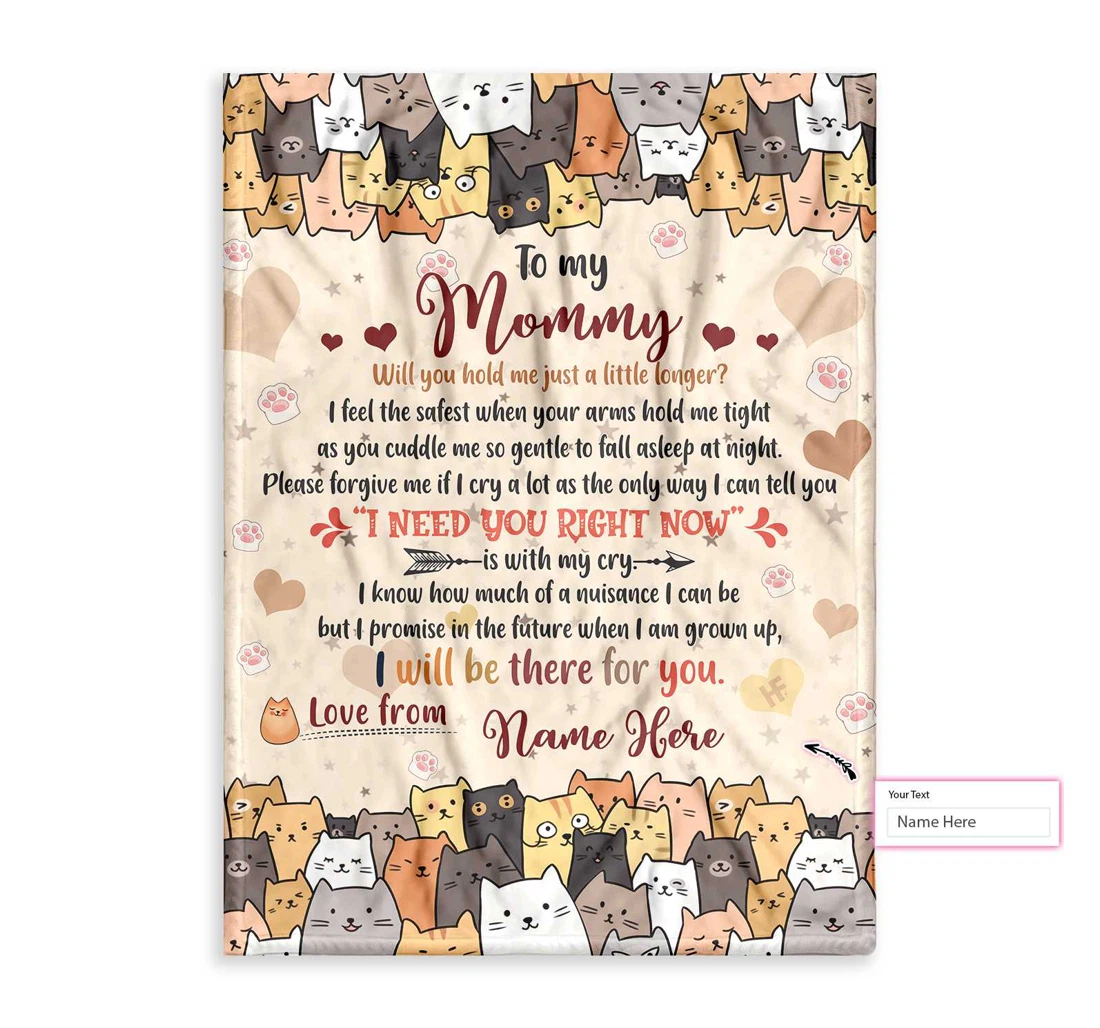 Throw Blanket, Quilt - Personalized Gift From Little Baby To Mommy Happy Mother's Day Cute Cartoon Cat 2 Custom Sherpa Fleece