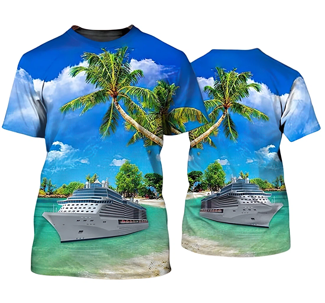 Cruise Beach And Palm Tree Art - 3D Printed T-shirt