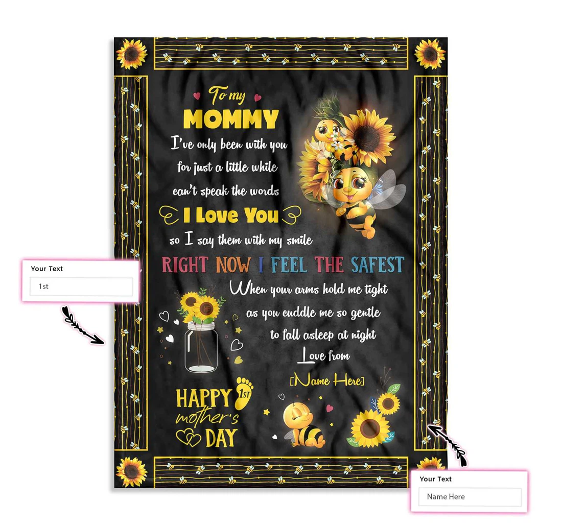 Throw Blanket, Quilt - Personalized Gift From Little Baby To Mommy Happy Mother's Day Cute Little Bee Custom Sherpa Fleece