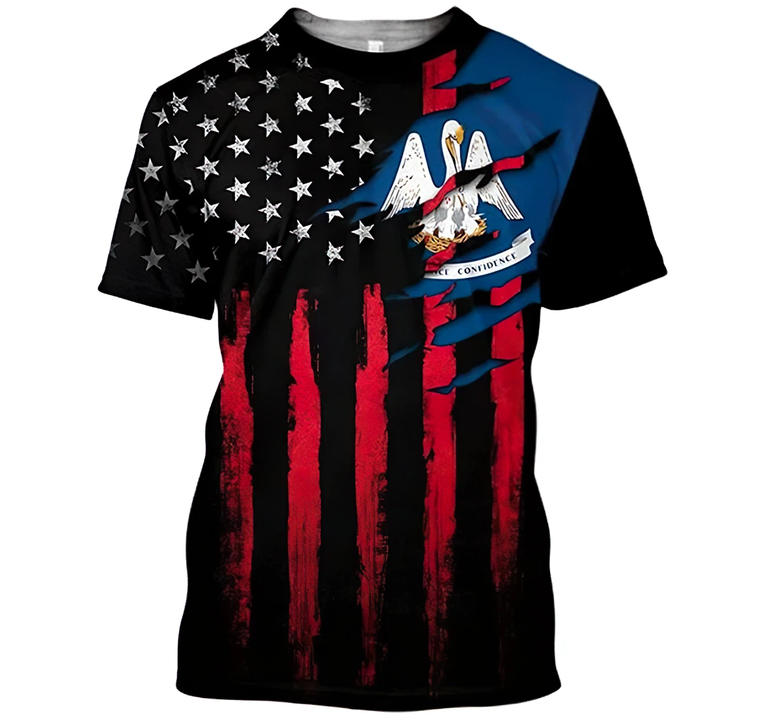 Louisiana Flag America Red And Color - 3D Printed T-shirt