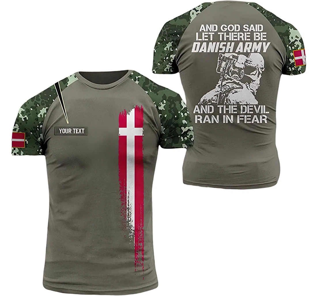 Personalized Name Denmark Soldier God Said Let There Be Danish Army Camo Grey Unisex Included - 3D Printed T-shirt
