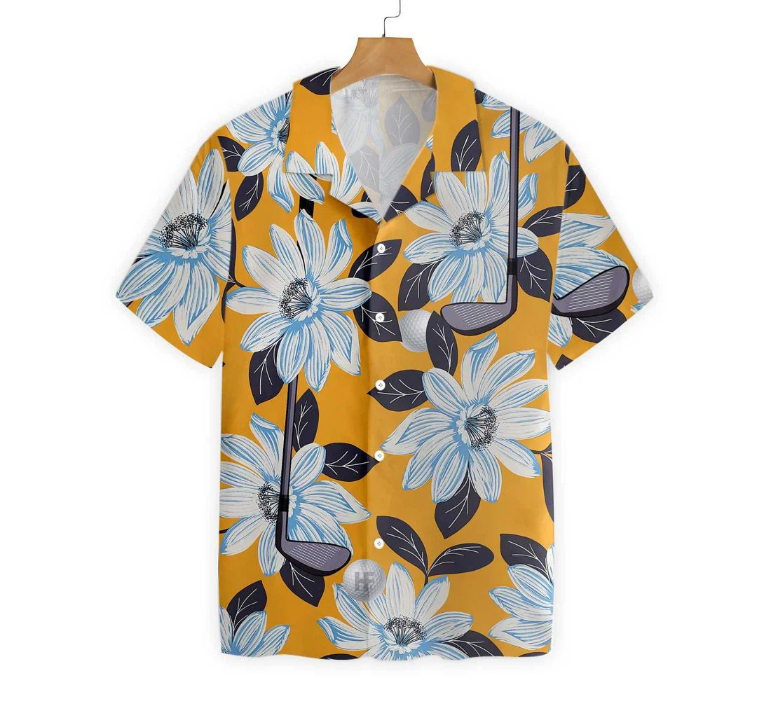Personalized Yellow Golf Club And Ball Hawaiian Shirt, Button Up Aloha Shirt For Men, Women