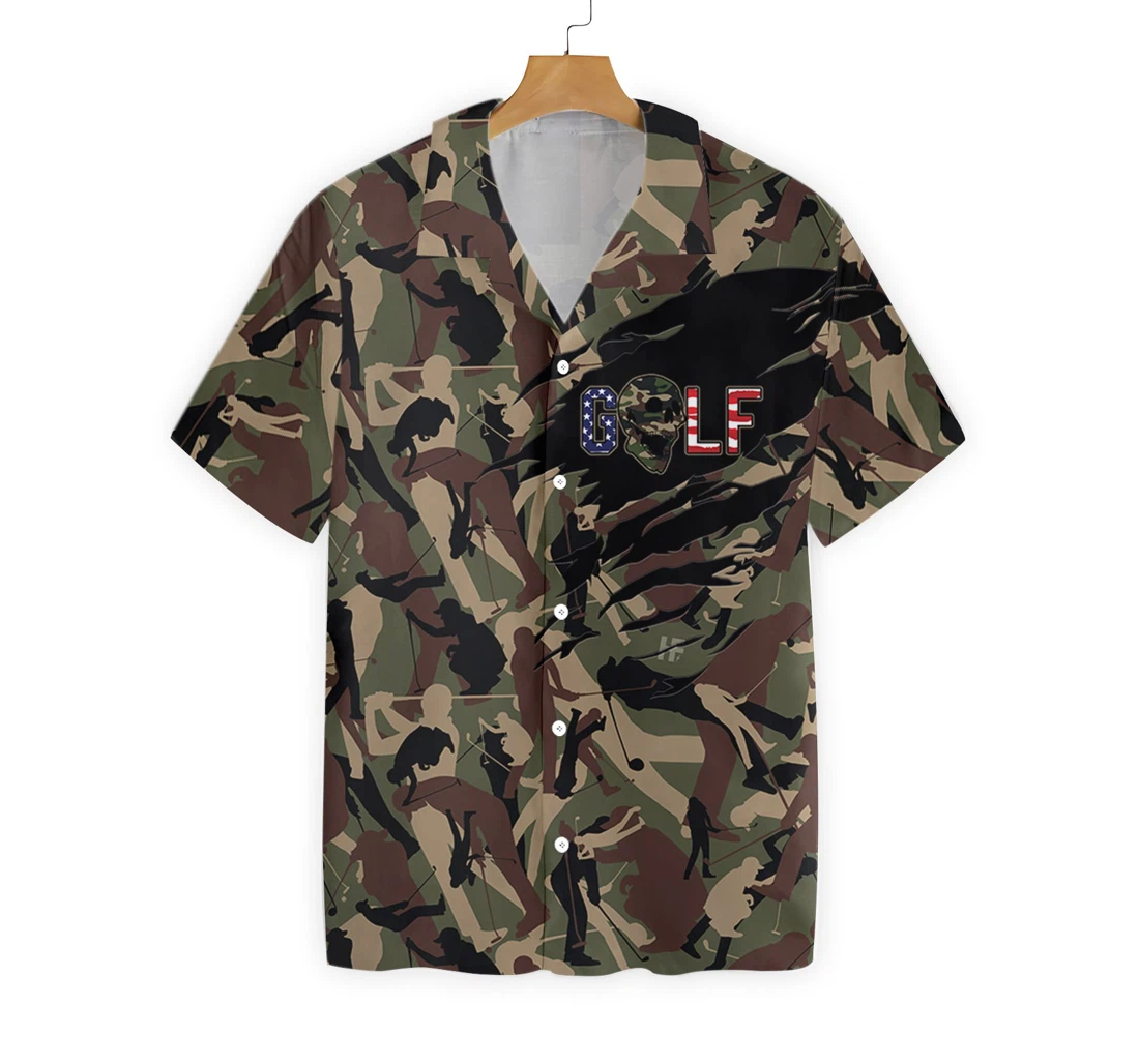 Personalized Tattered Camouflage Golf Hawaiian Shirt, Button Up Aloha Shirt For Men, Women