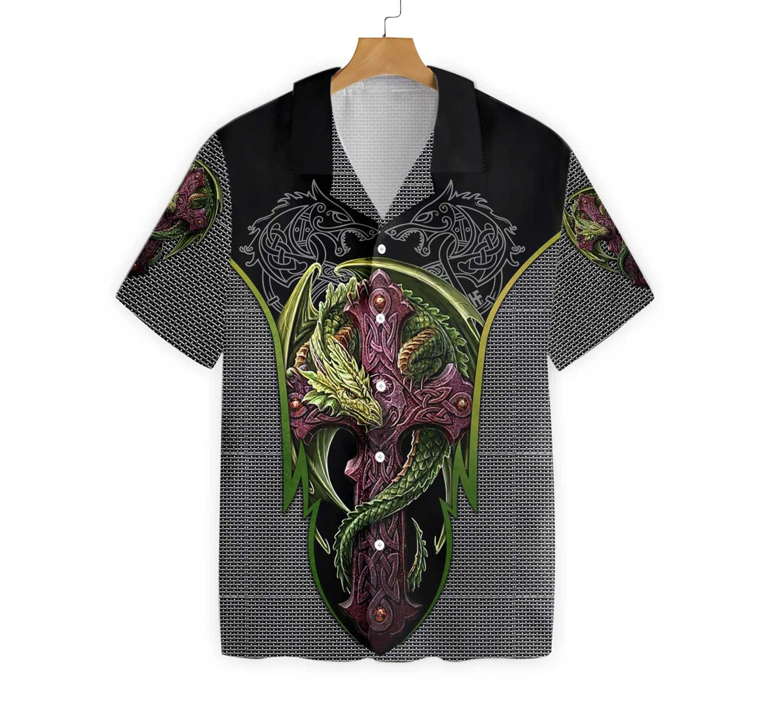 Personalized Celtic Cross Dragon Hawaiian Shirt, Button Up Aloha Shirt For Men, Women