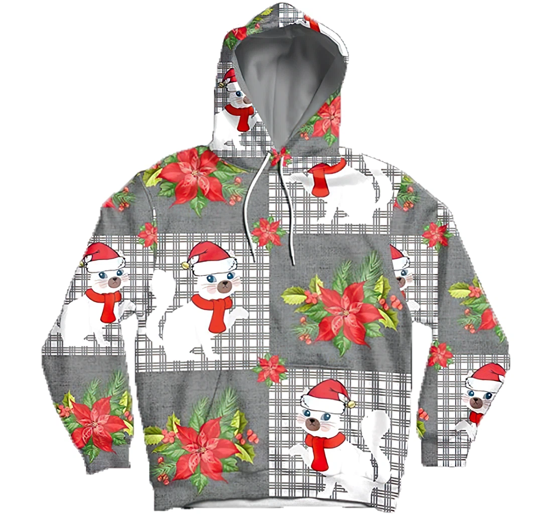 Cat Christmas Symbol - 3D Printed Pullover Hoodie