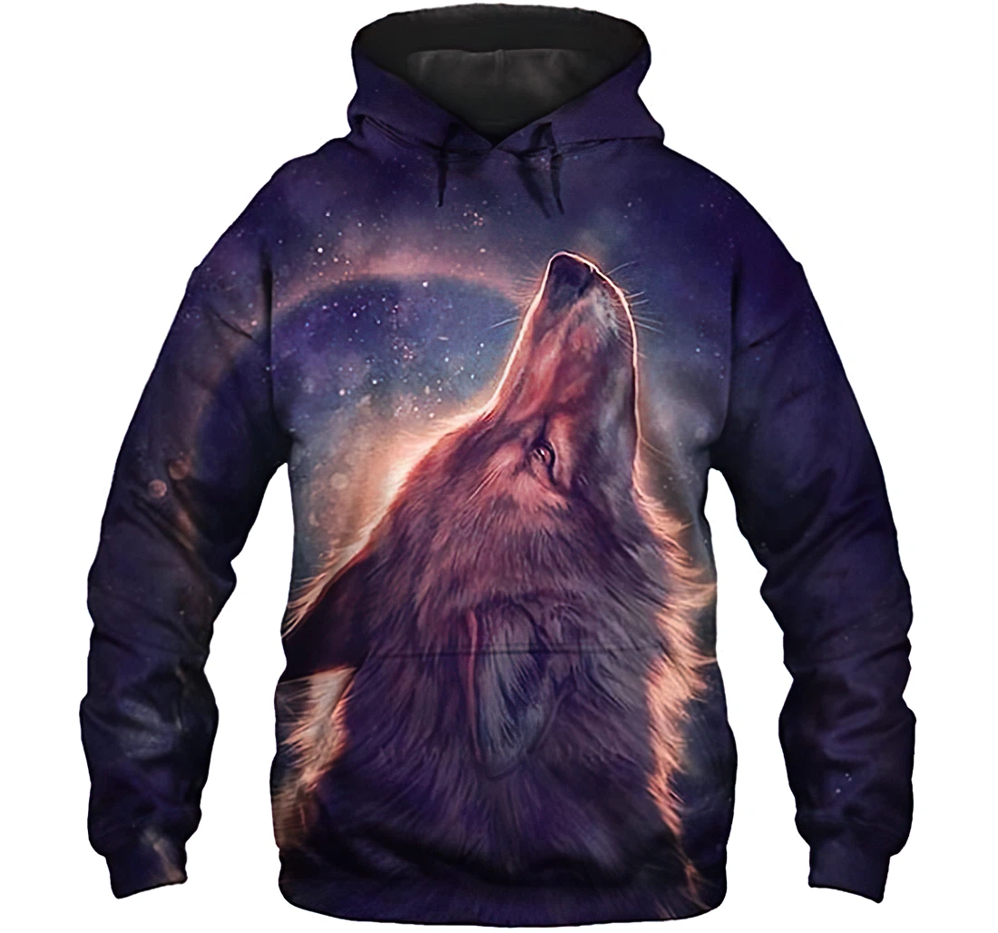 Wolf In Galaxy Moon Lightweight Premium Sportwear Up - 3D Printed Pullover Hoodie