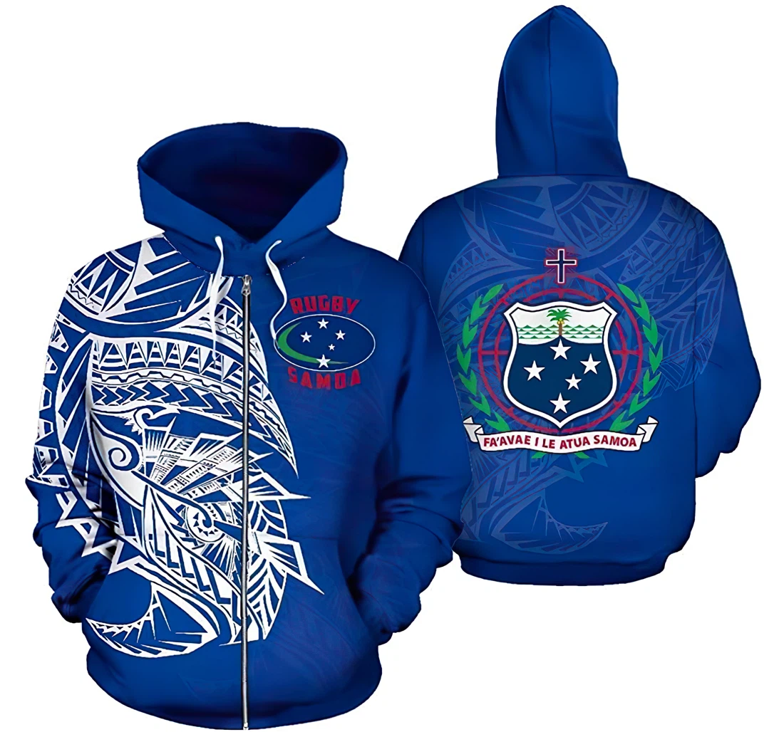 Zip Hoodie - Samoa Rugby Lightweight Sportwear Up - 3D Printed