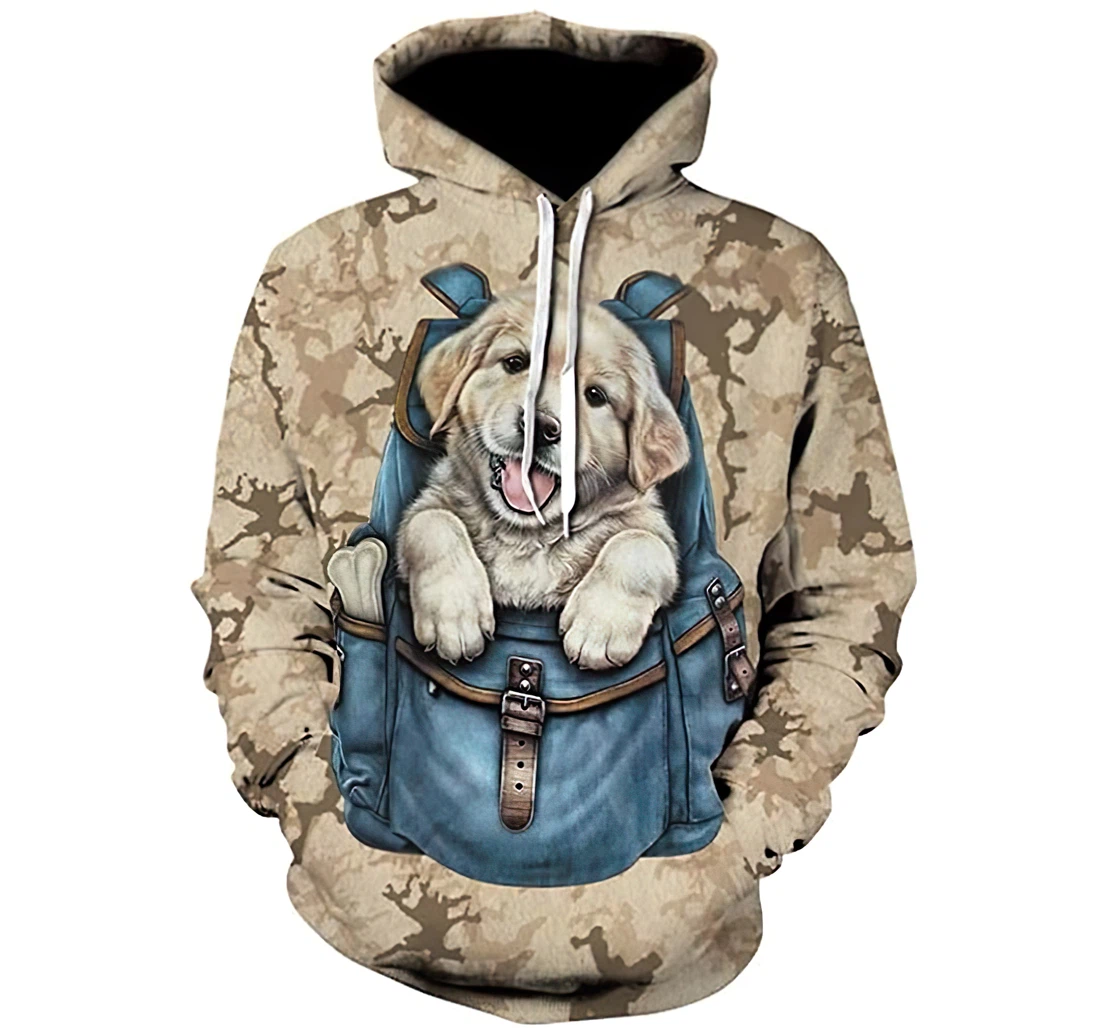Dog Pattern In Blue Backpack Lightweight Premium Sportwear Up - 3D Printed Pullover Hoodie