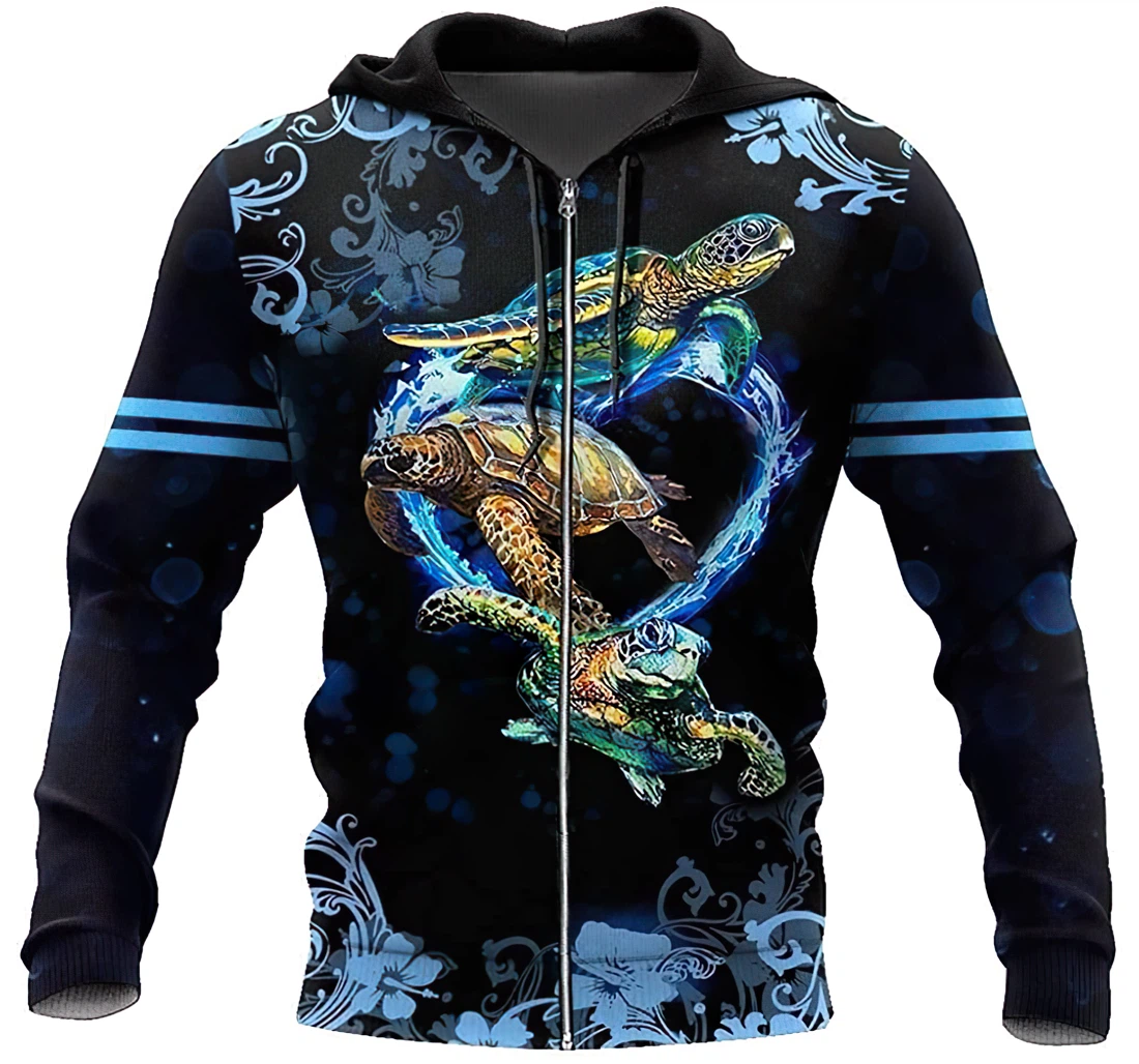 Zip Hoodie - Turtle Blue Ocean Lovers Lightweight Premium Sportwear Up - 3D Printed