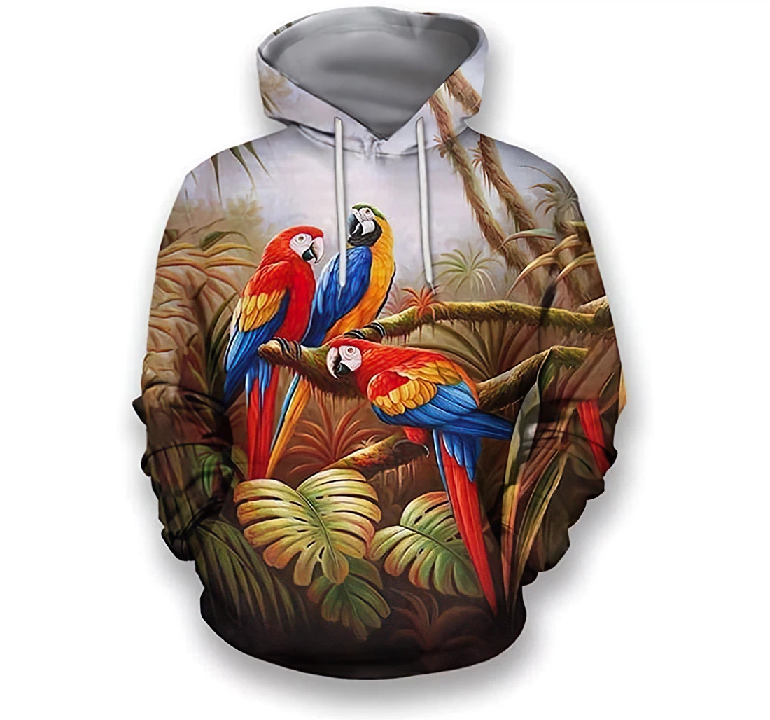 Colorful Parrots Art Lightweight Premium Sportwear Up - 3D Printed Pullover Hoodie