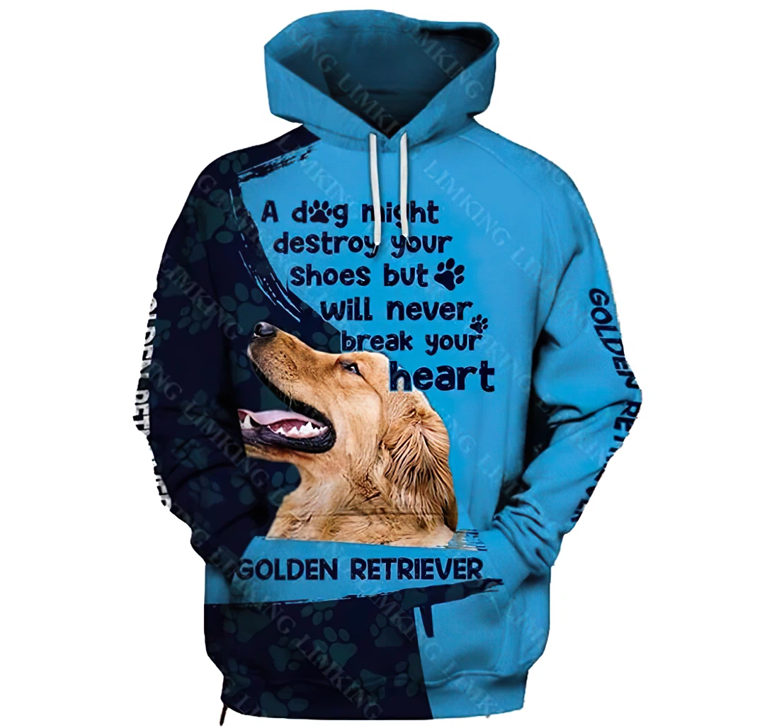 Golden Retriever In Blue Pattern Lightweight Premium Sportwear Up - 3D Printed Pullover Hoodie