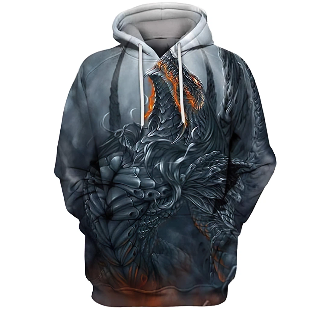 Dragon In Grey Lightweight Premium Sportwear Up - 3D Printed Pullover Hoodie